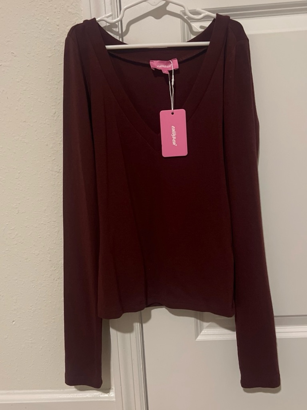 Edikted Deep Wine V-Neck Long Sleeve Top